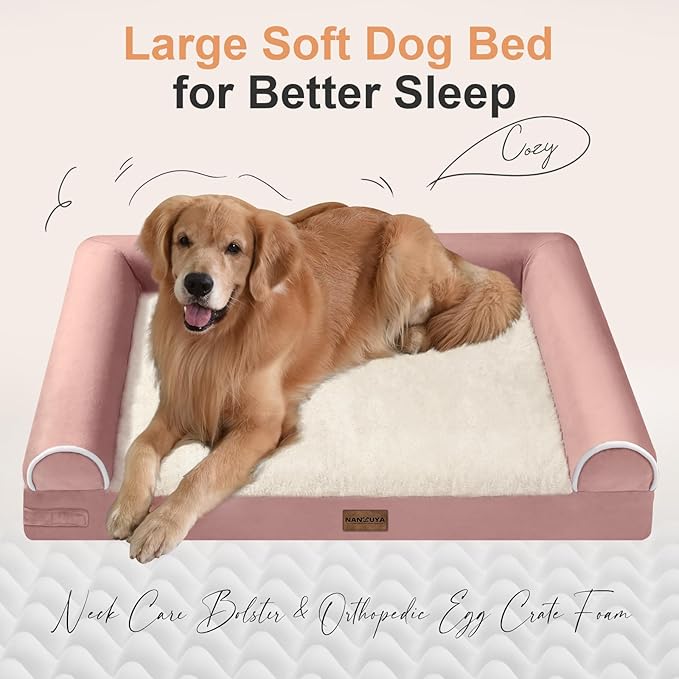 Medium Dog Bed Orthopedic Washable: Beds Bolster Medium Sized Dogs Bed Egg Crate Foam Couch Sofa Waterproof with Removable Cover - Pink