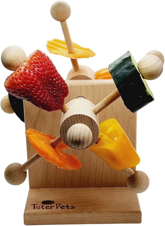 Enrichment Toy Turning Hanging for Guinea Pigs, Rabbits, Birds, Rats and Other Small Pets! Load with Veggies and Fruit (Two-Turntable Toy)