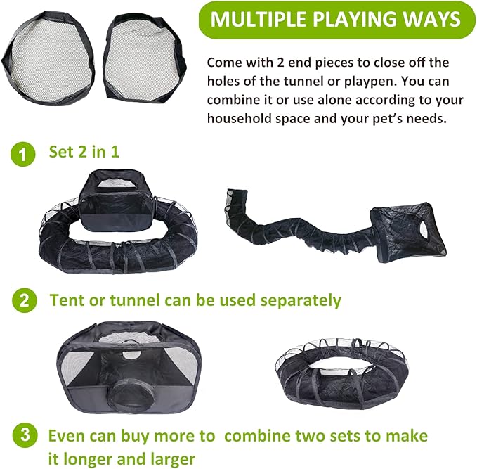 Guinea Pigs Playpen with Surround Tunnel,Pop Open Tent with Tube for Dwarf Rabbits,Chinchilla,Ferret and Other Small Animals to Run and Exercise Indoor or Outdoor (Playpen with Tunnel)