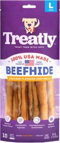 USA Beefhide Chip Rolls 10-11" Dog Chew Treats - Chicken Flavor, 10 Count/1 Pack