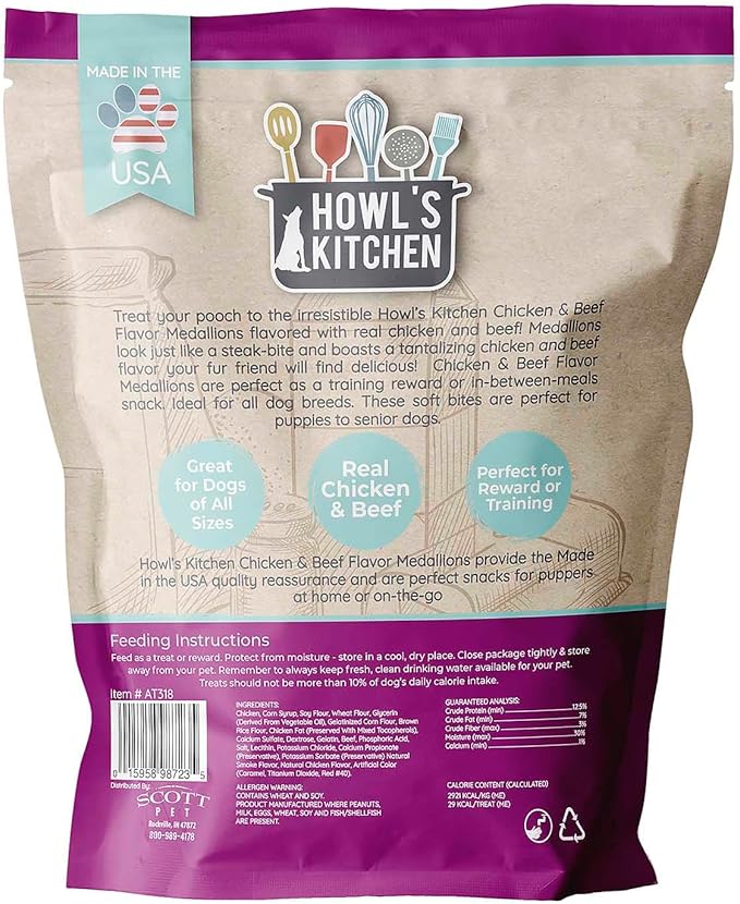 Howl's Kitchen Soft Bites, 12 oz Bag, 1 Count, Real Chicken and Beef Flavor, Rawhide Free, Soft and Chewy Dog Treats for Training, For All Breed Sizes