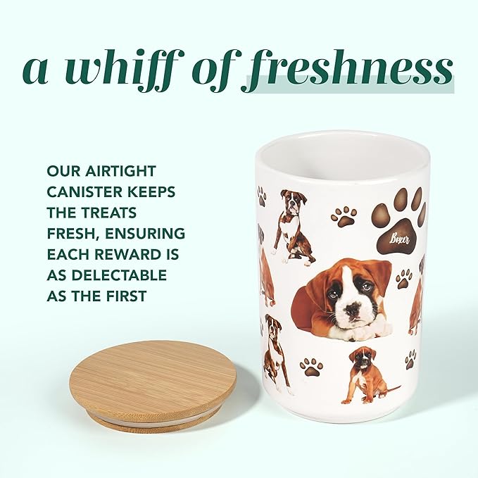 Greenline Goods Premium Dog Treat Ceramic Canister Set – Boxer Airtight Canister for Fresh Treats, Ceramic Jar & Containers with Lids, Farmhouse Canisters, Ideal Kitchen Canisters for Countertop