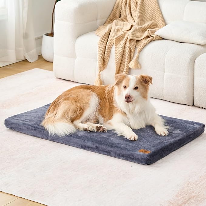 LIORCE Dog Crate Pad - Dog Bed Large Sized Dogs with Removable Washable Cover and Waterproof Lining - XL Memory Foam Pet Bed for Crate - Reversible Kennel Mat (Cool & Warm), 42-inch, Dark Grey