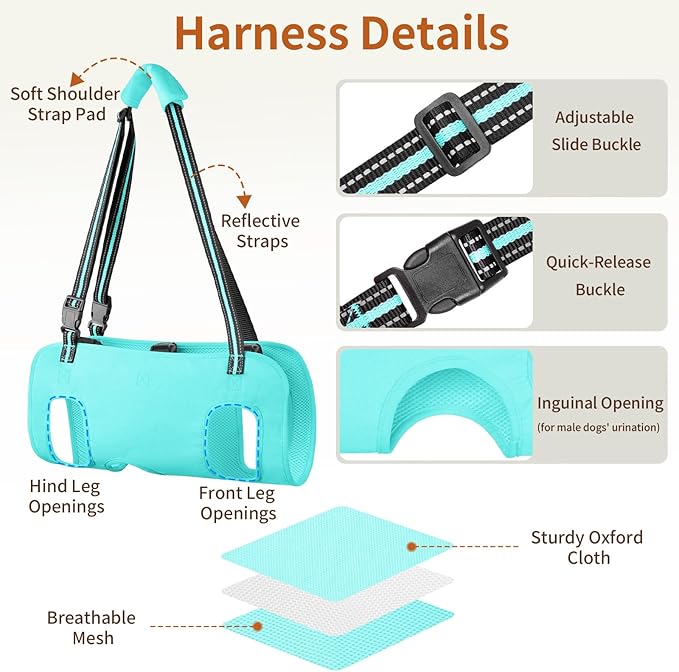 Mayerzon Dog Full Body Lift Harness, Support Sling Carrier for Senior Disabled Dogs, Mobility Aid for Front Hind Leg Joint Injury, Assists Walking Hiking Stairs, Soft Handle Backpack, Reflective Strap