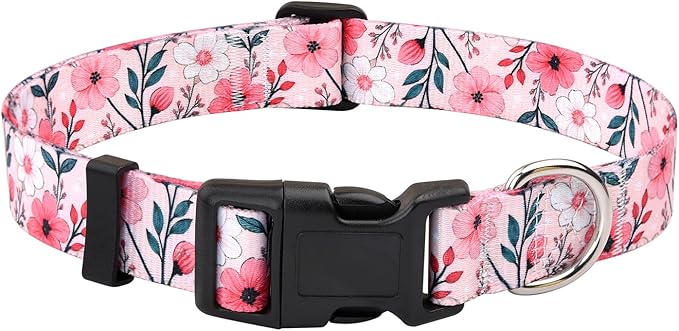 Floral Dog Collar, Adjustable Soft Nylon Pet Collar for Small Medium Large Dogs, Cute Flower Pattern Dog Collar for Girl Boy Dogs(Blush Vine,S)