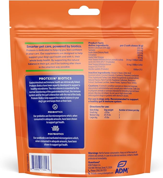 Protexin Daily Care Gut+ Immunity | 60 Dog Chews, Turkey and Cranberry Flavor Dog Supplement | Probiotics for Dogs, Dog Postbiotics