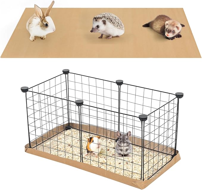 AmazingSpark 14 Pcs Guinea Pig Cage Accessories Include 12 Pcs 4.1 x 2.1 ft Disposable Guinea Pig Cage Liner 2 Pack 35 oz Pet Shavings Bedding Waterproof Kraft Bottom for Small Animal Hamster Rabbit