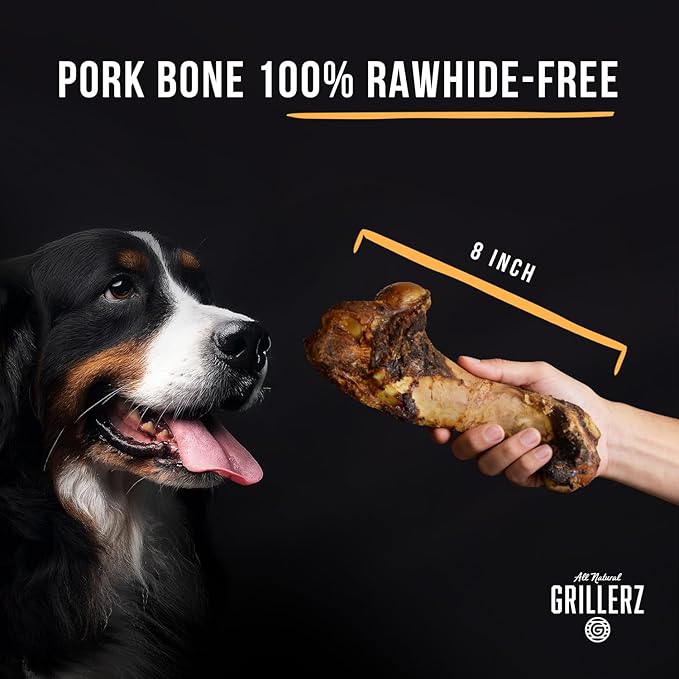 Grillerz Large Pork Bone, 1 Count, Rawhide Free, All Natural Treat for All Breeds, Long Lasting, Easy to Digest, Dog Bone for Large Dogs, Dog Chew for Healthy Teeth