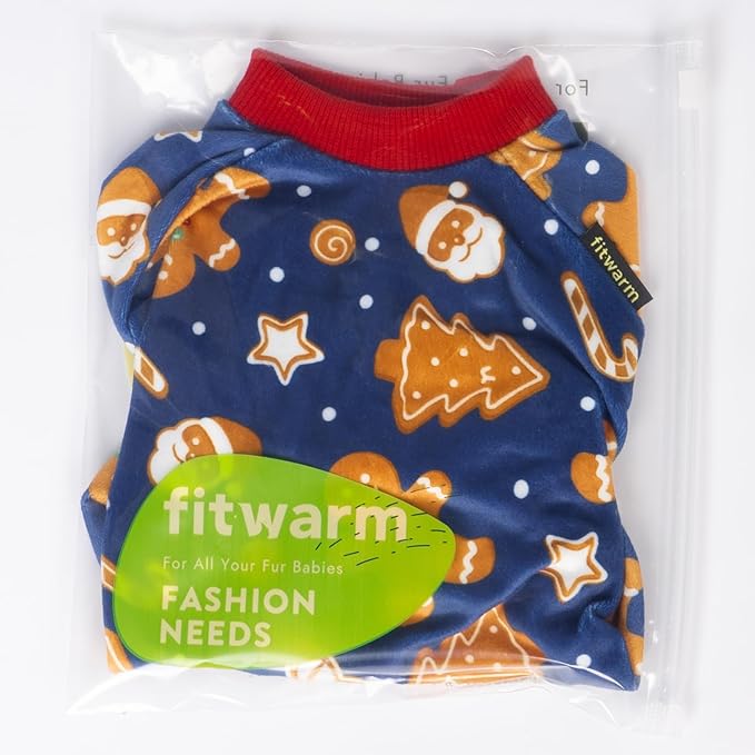Fitwarm Gingerbread Man Dog Pajamas, Christmas Clothes for Small Dogs Boy Girl, Funny Holiday Pet Outfit, Red, Blue, Brown, Large