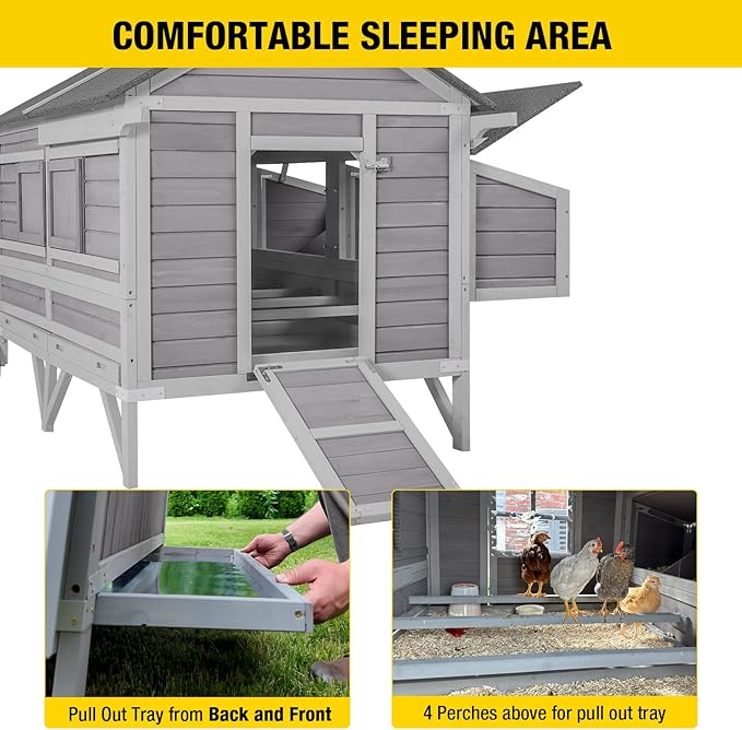 Chicken Coop Super Large Mobile Hen House with Wheels,Strong Iron Frame Outdoor Poultry Cage with Nesting Box,Duck Coop,Rabbit Cage Waterproof