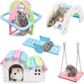 Dwarf Hamsters House DIY Wooden Gerbil Hideout Rainbow Bridge Swing and Pvc Seesaw, Suitable for Small Animal Habitat, style-1