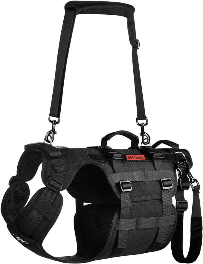 OneTigris Dog Lift Harness for Large Dogs, Dog Hip Support Brace, Full Body Lifter with Handles Invictus Multifunctional Mobility Assistance Vest for Back Legs (Black, Large)