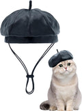 PET SHOW Dog Beret Hat for Small Dogs Cats Party Holiday Headband Cap French Leather Berets with Adjustable Chin Strap Cute Fashion Puppy Hats Pets Costumes Accessories(Black,S)
