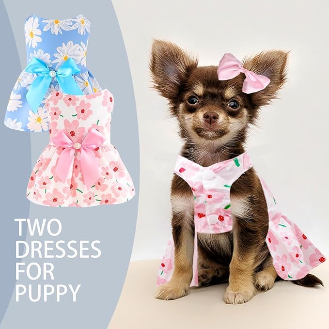 2 PCS Dog Dresses Small Dogs Clothes Outfit for Pets Puppy Dresses Floral Summer Cute Female Cat Dress(Large)
