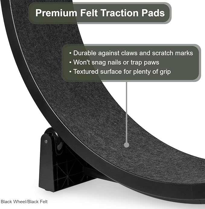 One Fast Cat - Cat Exercise Wheel - Gen. 7 - Safe 48" Diameter - Made in The USA - Black Wheel with Black Felt Traction Pads and Light-Up LED Inline Wheels