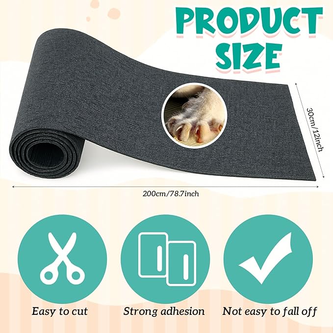 Rabbit Scratch Mat 12 Inch x 6.56 ft Self Adhesive Bunny Scratching Pad Cuttable Claw and Teeth Care Rabbit Mat for Cage Small Animal Scratching Rug for Biting Sleeping Nesting(Dark Gray)
