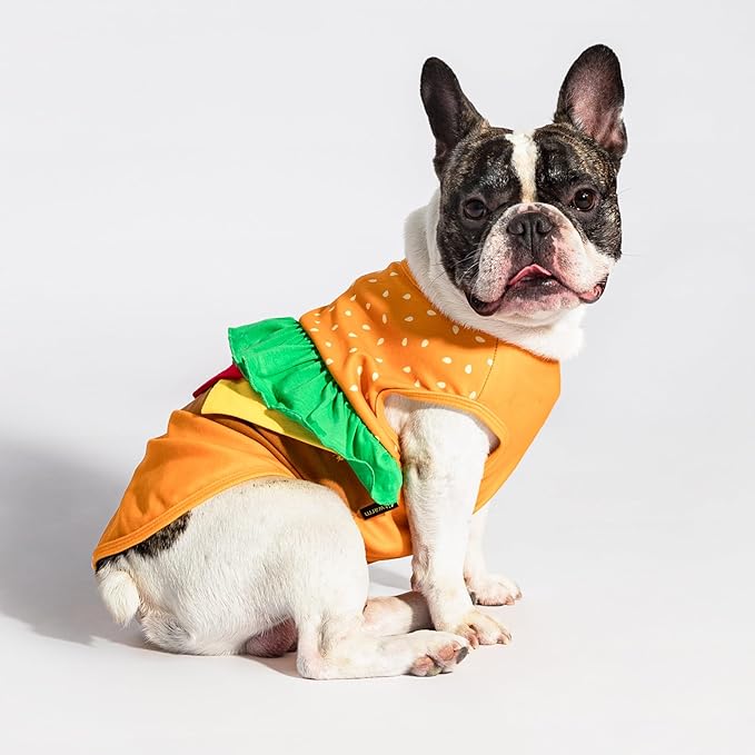 Fitwarm Halloween Dog Hamburger Costume, Funny Clothes for Small Dogs Boy Girl, Pet Fast Food Outfit, Orange, Small