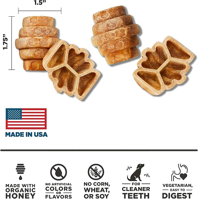PROJECT HIVE ·PET COMPANY· Dental Chew Treats for Dogs, 8 oz, Small (S/M) – Peanut Flavor, Beehive-Shaped Dental Treats, Cleans Teeth & Freshens Breath, Vegetarian Recipe with Honey, No Grain or Soy