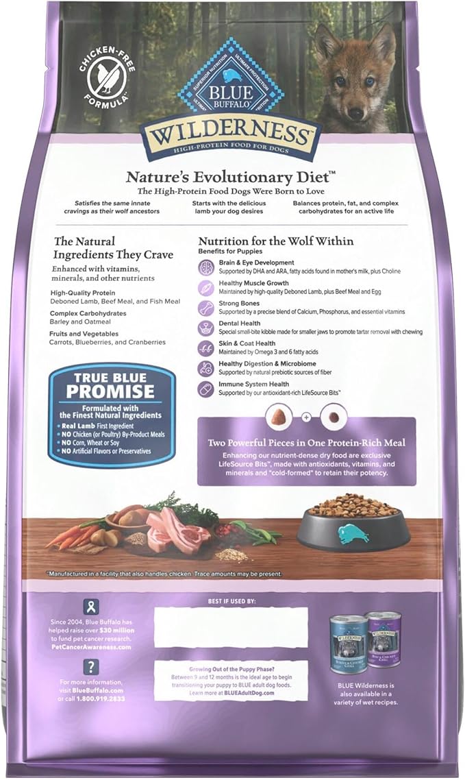 Blue Buffalo Wilderness 37 g Protein, Meat Rich Natural Puppy Dry Dog Food, Lamb, Chicken-Free Formula, 4.5lb Bag