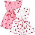 2 Pack Dog Dress Clothes for Small Dogs Girl with Leash Ring & Bow cat Dog Outfit Strawberry Printed Pet Cat Apparel Sweet Ruffled Chihuahua Yorkie Puppy Clothes