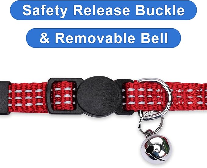 Pawtitas Reflective Red Cat Collar with Safety Buckle and Removable Bell for Kitten and Cats
