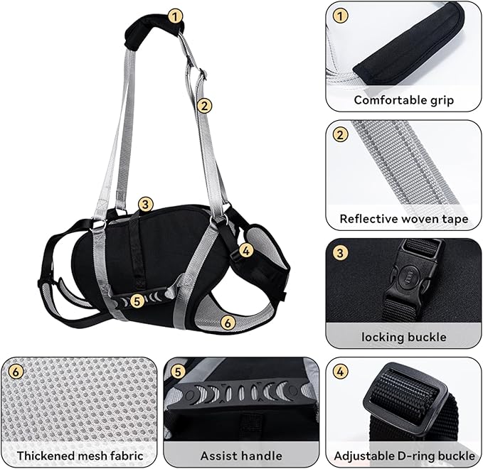 Dog Lift Harness for Senior & Injured Pets, Full Body Support Rehabilitation Dog Sling Carrier with Handles, Front/Rear Leg Assist for Arthritis, Hip Dysplasia & Post-Surgery Recovery XL