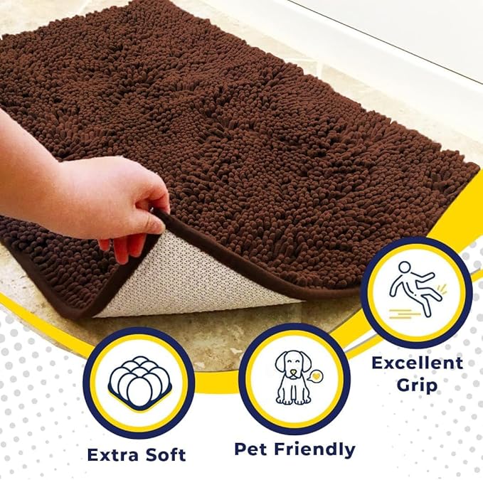 Muddy Mat® | Super Absorbent Door Mat Indoor, Microfiber Quick Dry Chenille Entryway Rug, Non-Slip Front Door Mat, Indoor Mats for Entryway, Machine Washable Pet Rug, Chocolate Brown 3ft x 8ft