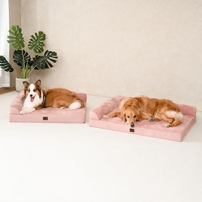 EHEYCIGA Memory Foam Dog Bed Large Size Dogs, Orthopedic Dog Bed Large with Washable Removable Cover, Waterproof Pet Sofa Couch with Nonskid Bottom, 36x27x6, Pink