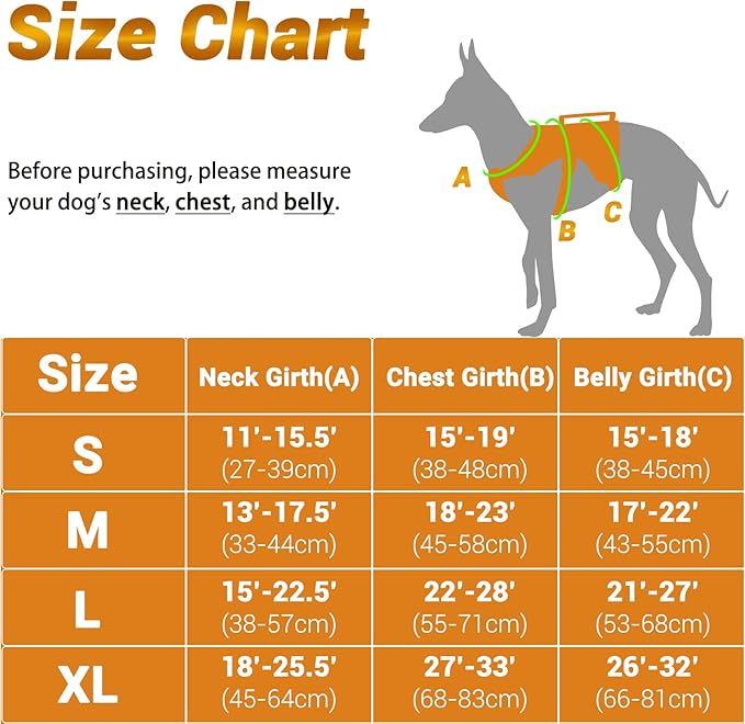 BELPRO Multi-Use Support Dog Harness, Escape Proof No Pull Reflective Adjustable Vest with Durable Handle, Dog Walking Harness for Big/Active Dogs (Orange, S)