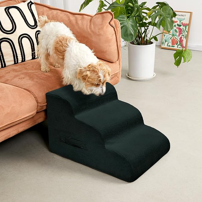 Mesa Lemon Dog Stairs Steps for High Bed, 3 Steps Pet Steps for Small Dogs Non-Slip Removable Washable Cover Ramp for Indoor Outdoor Car Couch Sofa, Dark Gray