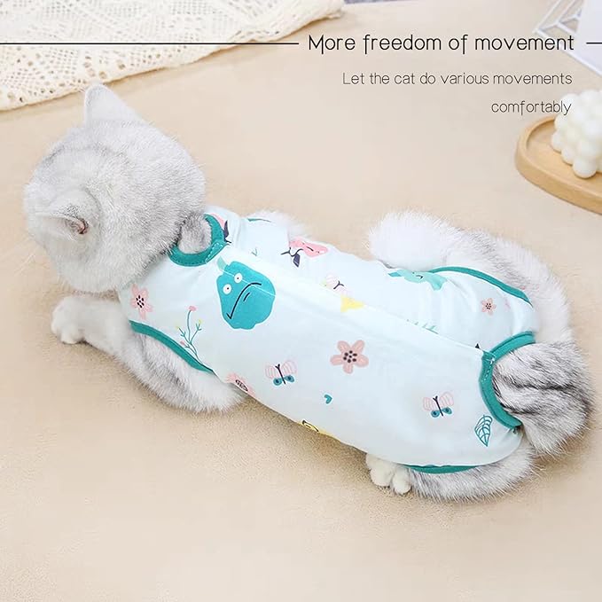 Cat Recovery Suit XL Size for Extra Large Giant Cat Breeds, 3-Pack Anti-Licking Onesie After Surgery, Strong E-Collar Alternative for Spay Neuter, Green/Pink/Yellow