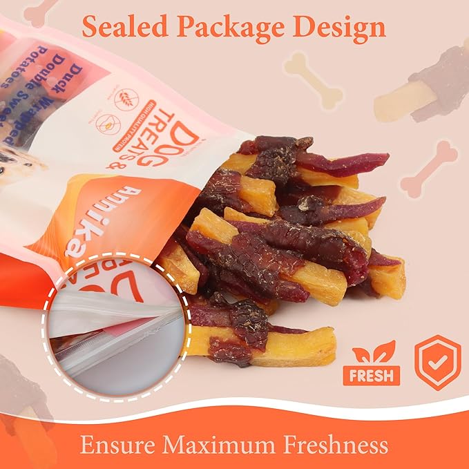 Annika Duck & Sweet Potato Wrapped Dog Treats – Healthy Low Fat, High Protein Jerky Chews, Grain-Free Training Snacks & Dental Treats for Medium & Large Dogs, 11.6 oz (Duck Wrapped Sweet Potato)