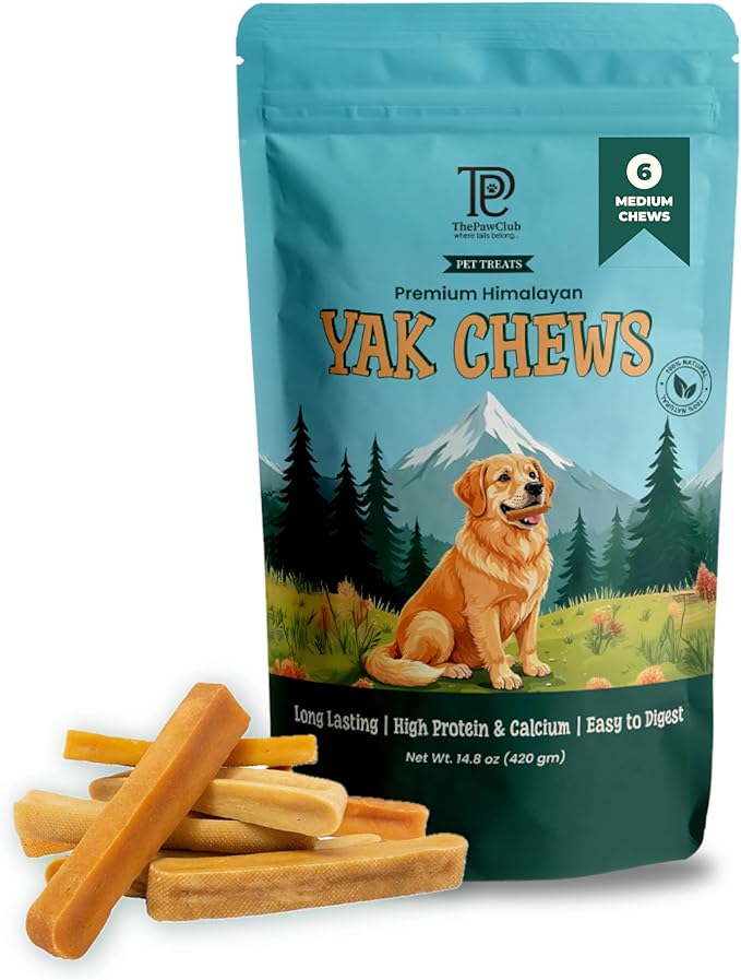 Himalayan Yak Cheese Dog Chews for Medium Dogs (25–50 lbs) – Extra Thick & Dense Long-Lasting Hard Chew for Aggressive Chewers – Natural, Protein-Rich & Odor-Free – 6 Medium Bars (2.4 oz Each)