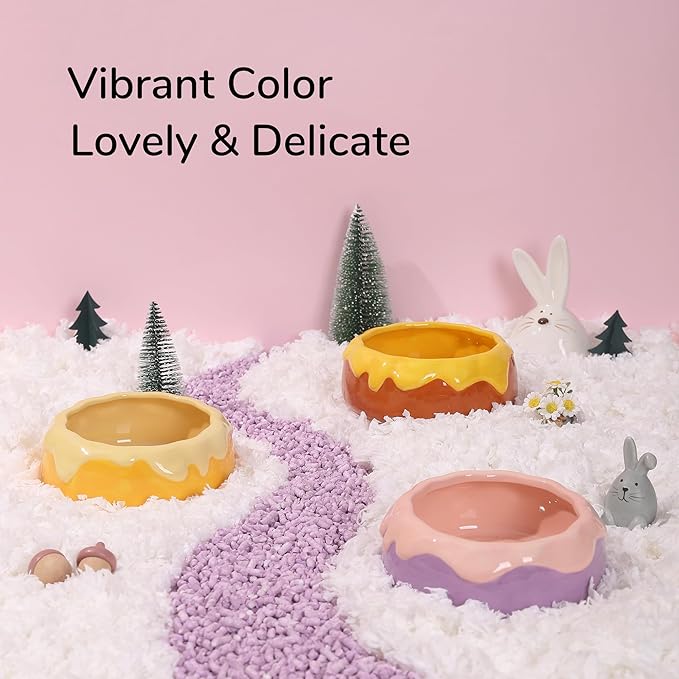 Guinea Pig Food Bowl Hamster Ceramic Water Dish Anti-Spill & Prevent Tipping Rabbit Feeding Bowl for Guinea Pig, Syrian Hamster, Bunny, Rat, Chinchilla, Squirrel, Small Animal (Honey Orange)