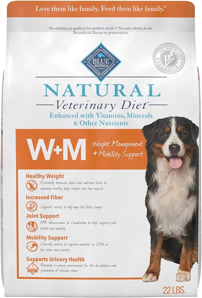 Blue Buffalo Natural Veterinary Diet W+M Dry Dog Food, Weight Management + Mobility Formula, Veterinarian Prescription Required, Salmon, 22-lb Bag