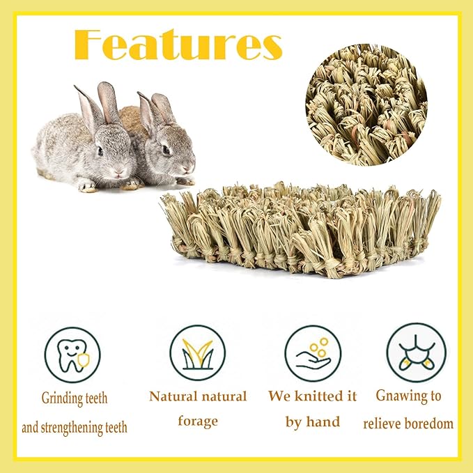 Rabbit Grass Bed Timothy Hay Bunny Mat – Natural Chewable Pet Nest for Rabbits, Guinea Pigs, Hamsters – Safe, Organic