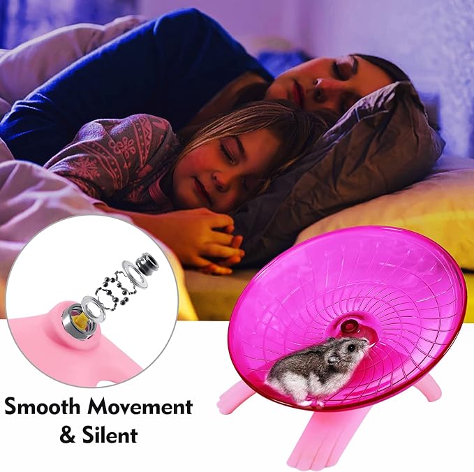 Hamster Wheel Silent Saucer Spinner/Quiet Exercise Flying Runner Dwarf Hamster/Gerbil Rat/Hermit Crab (Pink)