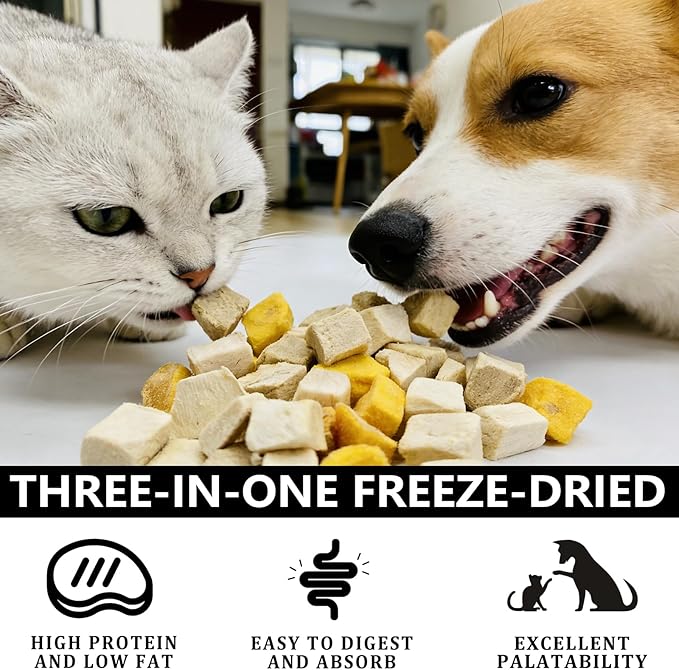 Freeze Dried Chicken Duck & Egg Recipe for Dogs & Cats Treats | 4 oz Canister Freeze Dried Dog Treats | Training Treats for Dogs, Puppies, Kittens & Senior Pets (4 oz)