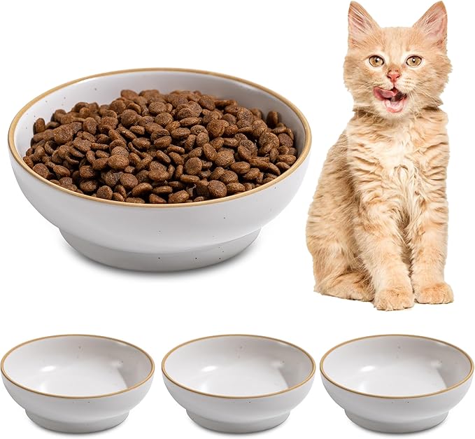 Cat Bowl, Ceramic Small Pet Bowl Pack of 3, Dishwash Safe Pet Food and Water Bowl Dishes for Small Dog, Fat Faced Cat, Kitten, Rabbits Puppy Birds(Safe Food-Grade Ceramic), White