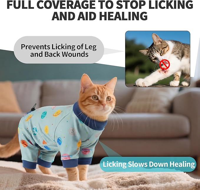 Sticky Hair Cat Clothes, Anti-Shedding Cat Pajamas, Post-Surgery Recovery Onesie, Soft Breathable, Prevents Licking & Scratching Wounds, Warm Cats Sweater, Sphynx Cats Clothing- Blue XL