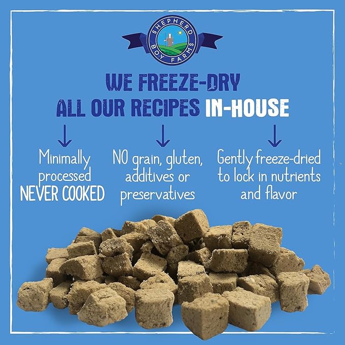 Shepherd Boy Farms Freeze Dried Raw Dog Food, Pork Recipe, All Natural, No Synthetics, Made in USA with Goat's Milk & Organic Produce, High Protein, Complete Meal (14oz)