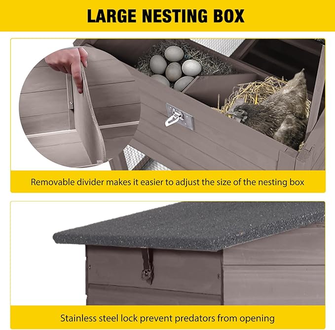 Wooden Chicken Coop, Large Chicken Tractor with Wheels, Weatherproof Hen House with Nest Box and Removable Tray, Mobile Poultry Hutch for 2-4 Chickens, Rabbits & Ducks (Brown)