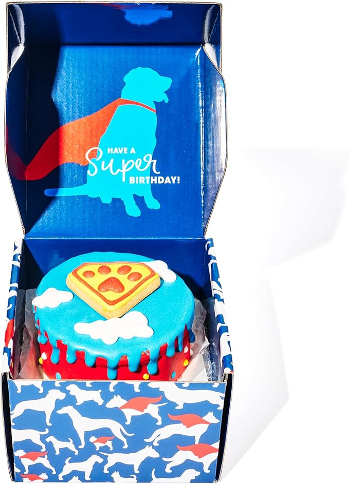 Thoughtfully Pets, Superhero Dog Birthday Cookie Cake, Gourmet Mini Cake, Peanut Butter Flavored, Hand Decorated Hollow Biscuit for Any Dog Breed