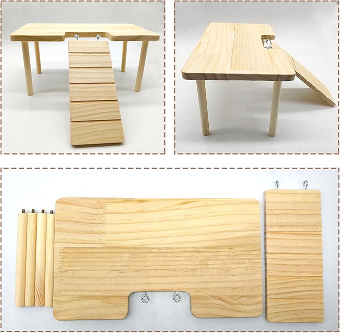 Wooden Hamster Platform with Ladder Rat Climbing Activity Playground Platform Cage Accessories Decor for Dwarf Syrian Hamster Gerbil Rat Mice (Middle)