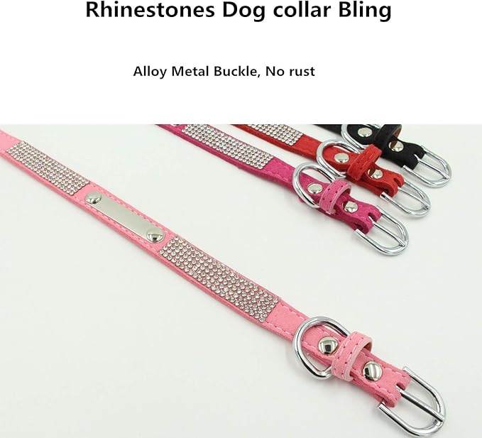 THAIN Rhinestones Personalized Dog Cat Collar and Leash Combo Set Bling Diamond with Engraved Stainless Steel Nameplate for Small Medium Large Dogs (XS, Pink Set)