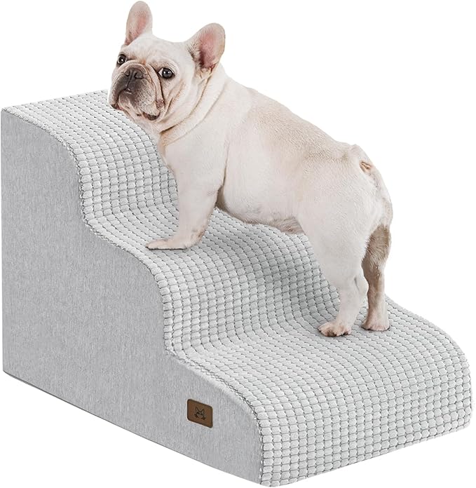 ABCPET Dog Stairs for Small Dogs, 15.7" H Dog Steps for Bed 35D Strong Support Foam Stairs for High Bed or Couch Sofa Non-Slip Balanced Pet Steps Indoor, Light Grey