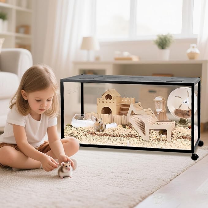 Hamster Cage, 360° Viewing Small Animal Cage, Chew‑Resistant Metal Cage, Stackable Large Cage with Top Access, for Dwarf & Syrian Hamster, Gerbil, Mouse (39 * 19 * 19IN)