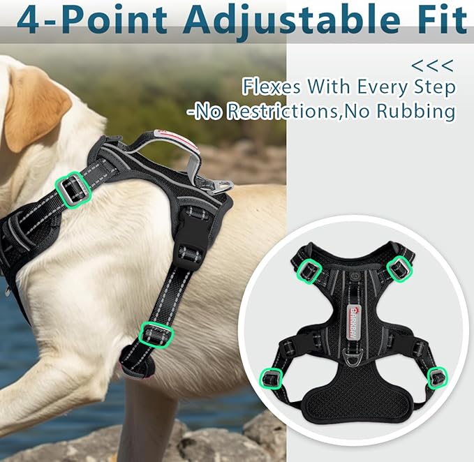 BARKBAY Dog Harness No Pull with ID Tag Pocket - Heavy Duty, Reflective, Easy Control for Large Dogs(Black,M)