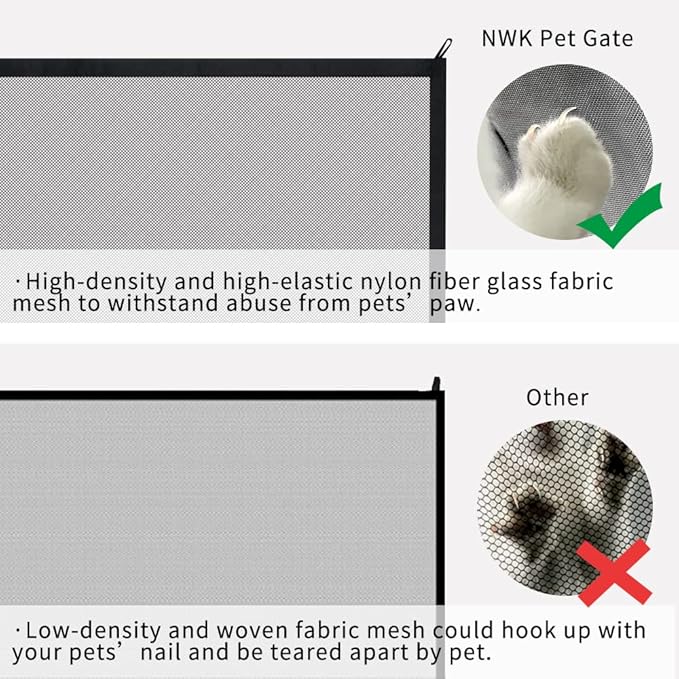 NWK Magic Dog Gate for Stairs Pet Gate for The House Providing a Safe Enclosure for Pets to Play and Rest, 6 Hooks Design (60'' X 30'')