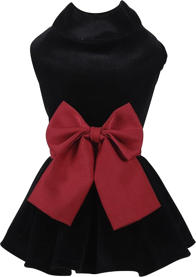Pet Dresses for Small Dogs Cats Girl, Cute Princess Bowknot Dress Puppy Shirt All Weather Skirt Clothes Cat Apparel for Birthday Wedding Party Holiday (XX-Small, Velvet Black)